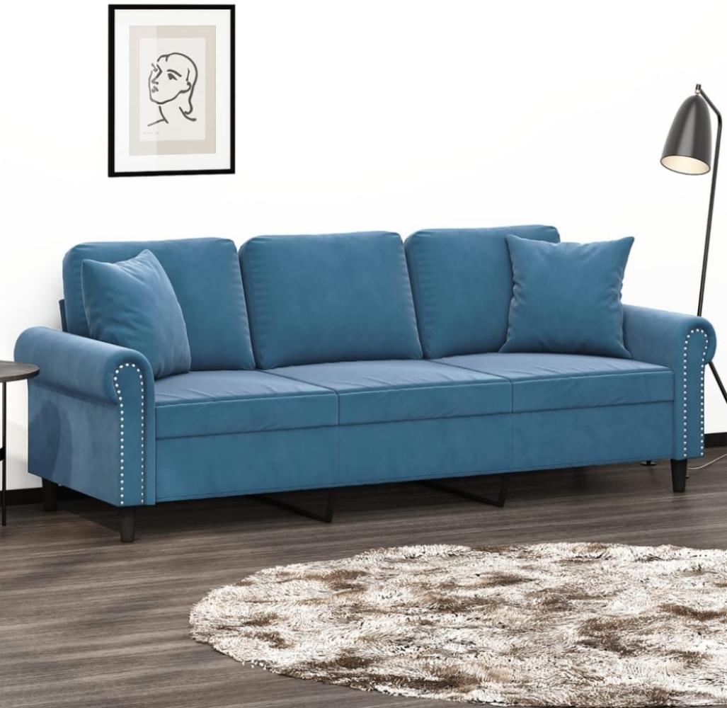 vidaXL 3-Sitzer-Sofa mit Zierkissen Blau 180 cm Samt Bild 1