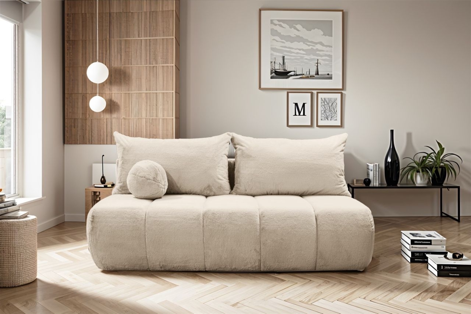 Schlafsofa Designersofa Sofa 3-Sitzer ANZIA in Stoff Bunny Beige Bild 1