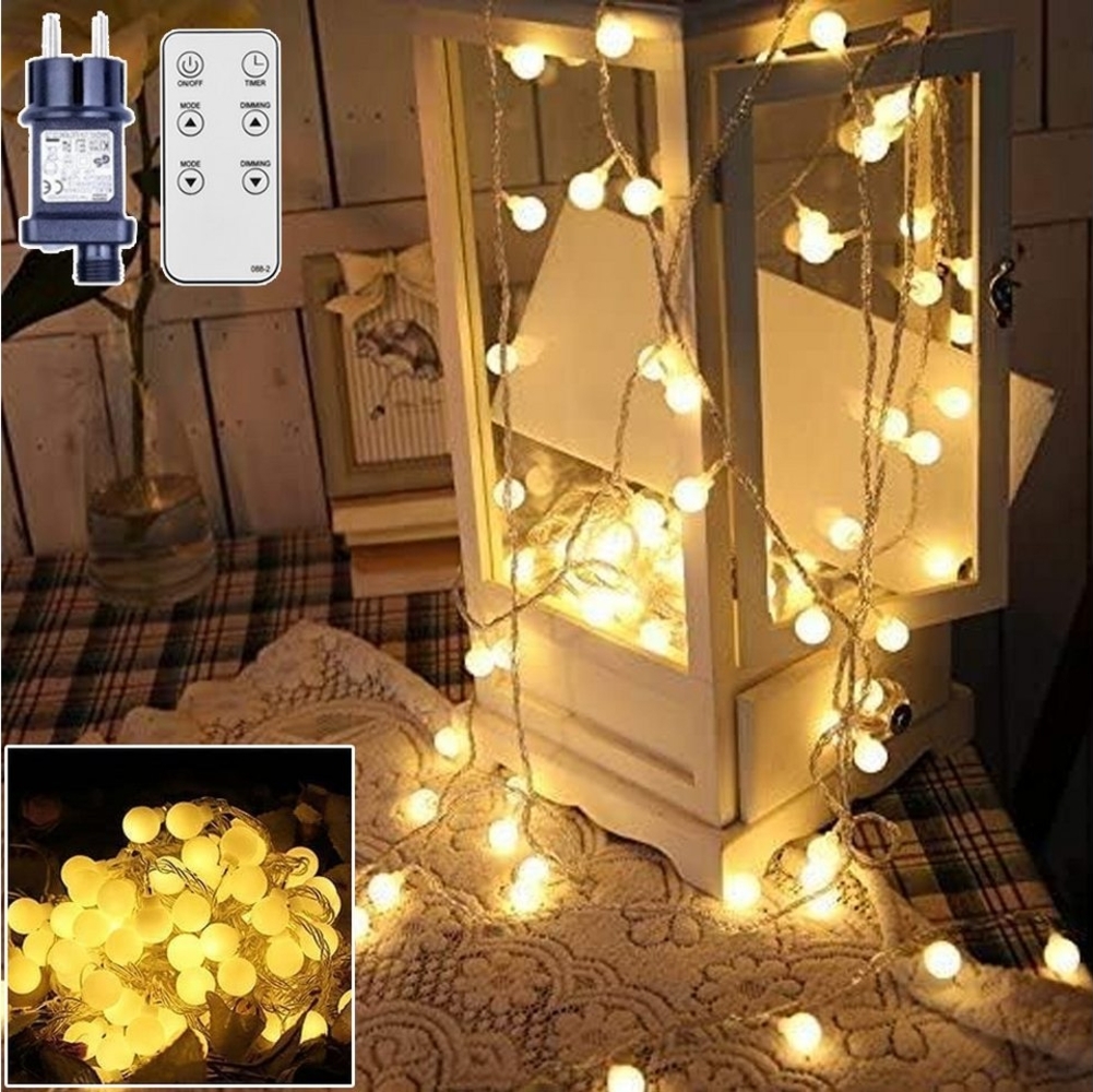 XERSEK LED-Lichterkette Globe 23M Strom Warmweiß IP44 Dimmbar Timer mit Fernbedienung, 150-flammig, Garten Wasserdicht Weihnachts Beleuchtung Bild 1