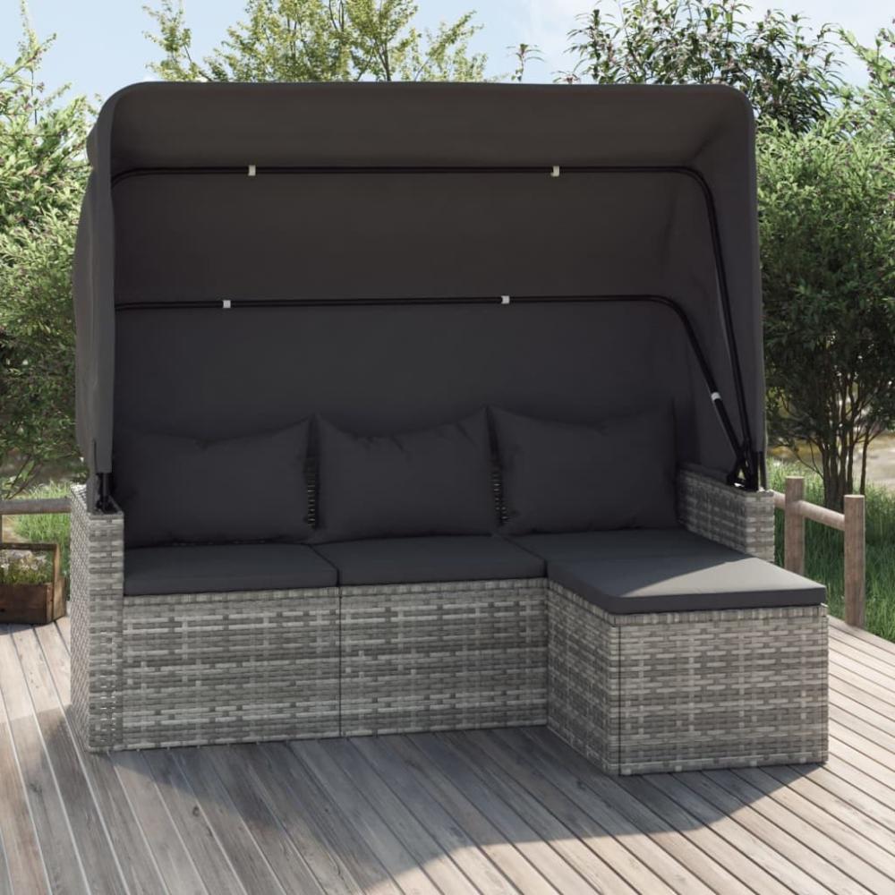 vidaXL 3-Sitzer-Gartensofa mit Dach und Fußhocker Grau Poly Rattan 362335 Bild 1