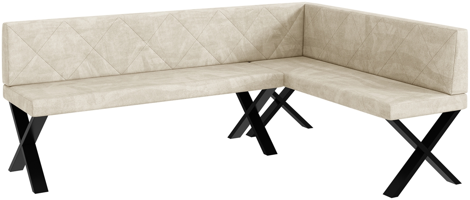 MEBLINI Eckbank für Esszimmer - Küchenbank - Essecke - Sitzecke Küche - ERIC - X-Beine 142x196x87cm Rechts - Creme Samt Bild 1