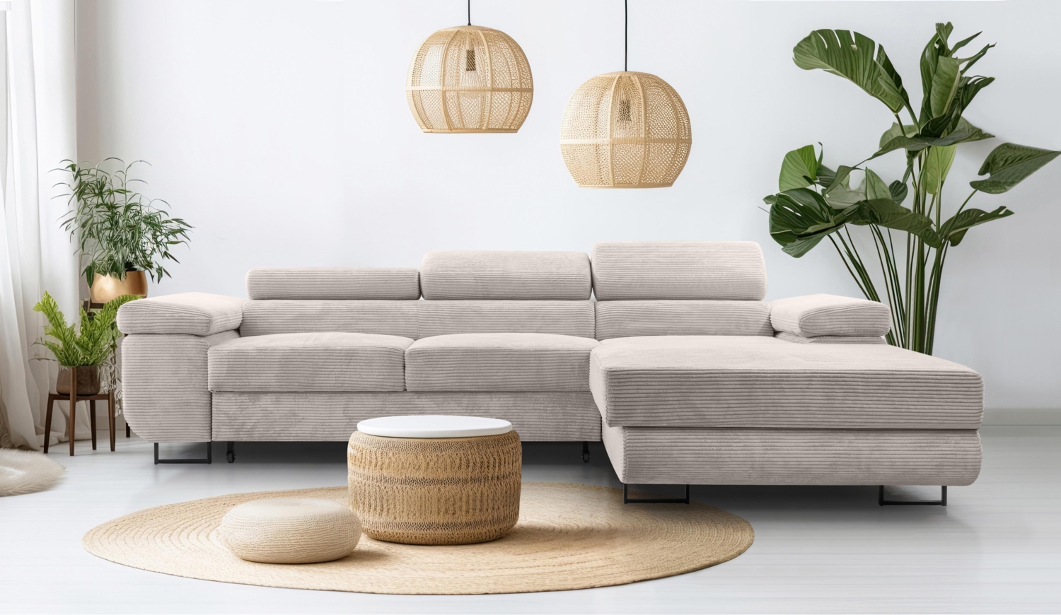 AX LIVING Cord Couch L Form – Arborio R Wohnlandschaft 280 cm Zartweiß Bild 1