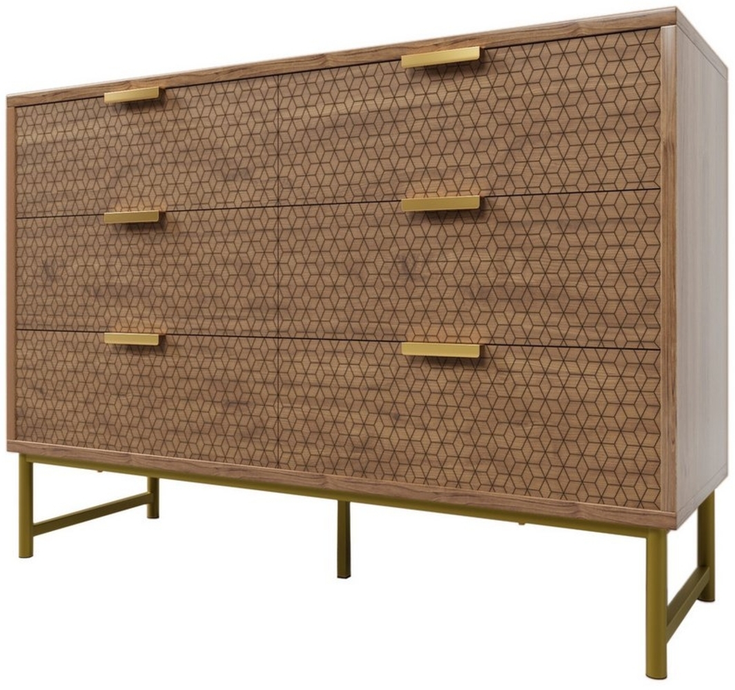 TavilaEcon Kommode kippsiches Sideboard mit Metallgriffen und 6 Schubladen, 120 x 40 x 75 cm, braun Bild 1