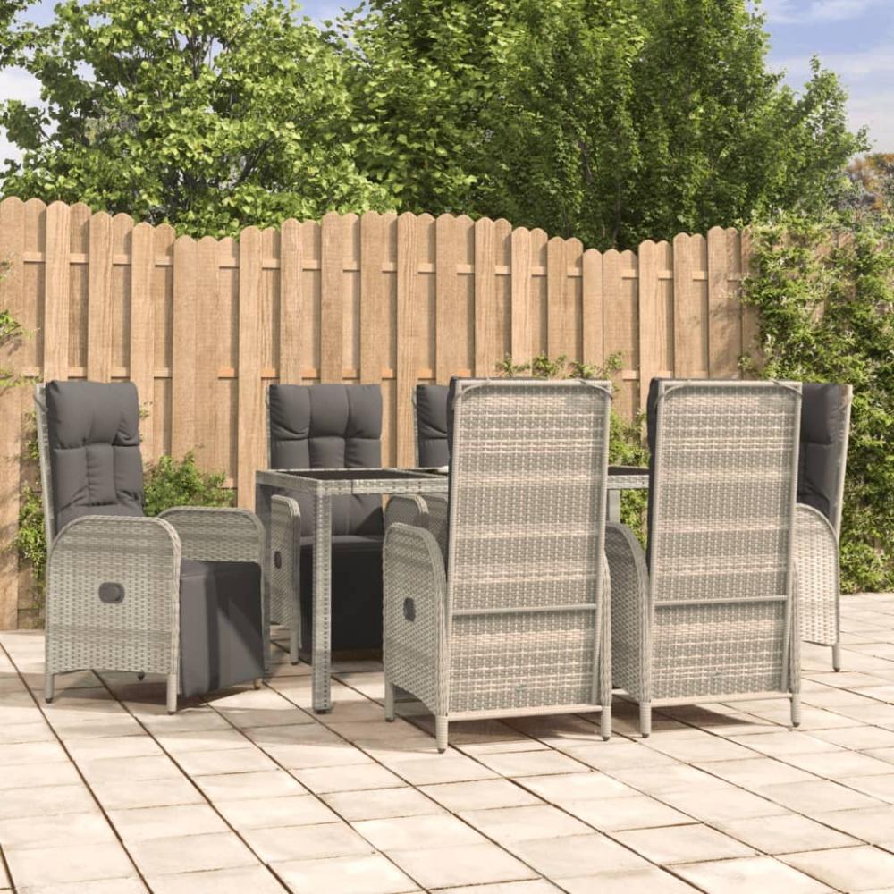 vidaXL 7-tlg. Garten-Essgruppe mit Kissen Grau Poly Rattan Bild 1