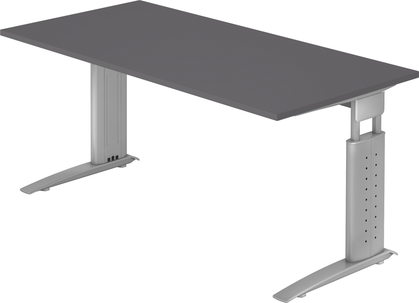 bümö höhenverstellbarer Schreibtisch U-Serie 160x80 cm in graphit, Gestell in Silber - PC Tisch für's Büro manuell höhenverstellbar, Computertisch verstellbar, US-16-G-S Bild 1