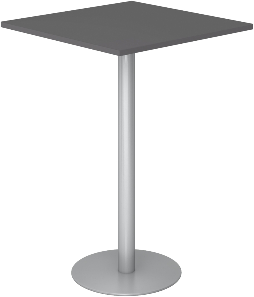 bümö Stehtisch Büro, Bistrotisch eckig 80 x 80 cm - Bartisch graphit, Stehtisch Holz-Platte, Säule aus Metall in silber, Buffettisch, Säulentisch, Partytisch, Thekentisch, Hochtisch, Barmöbel, STH88-G-S Bild 1