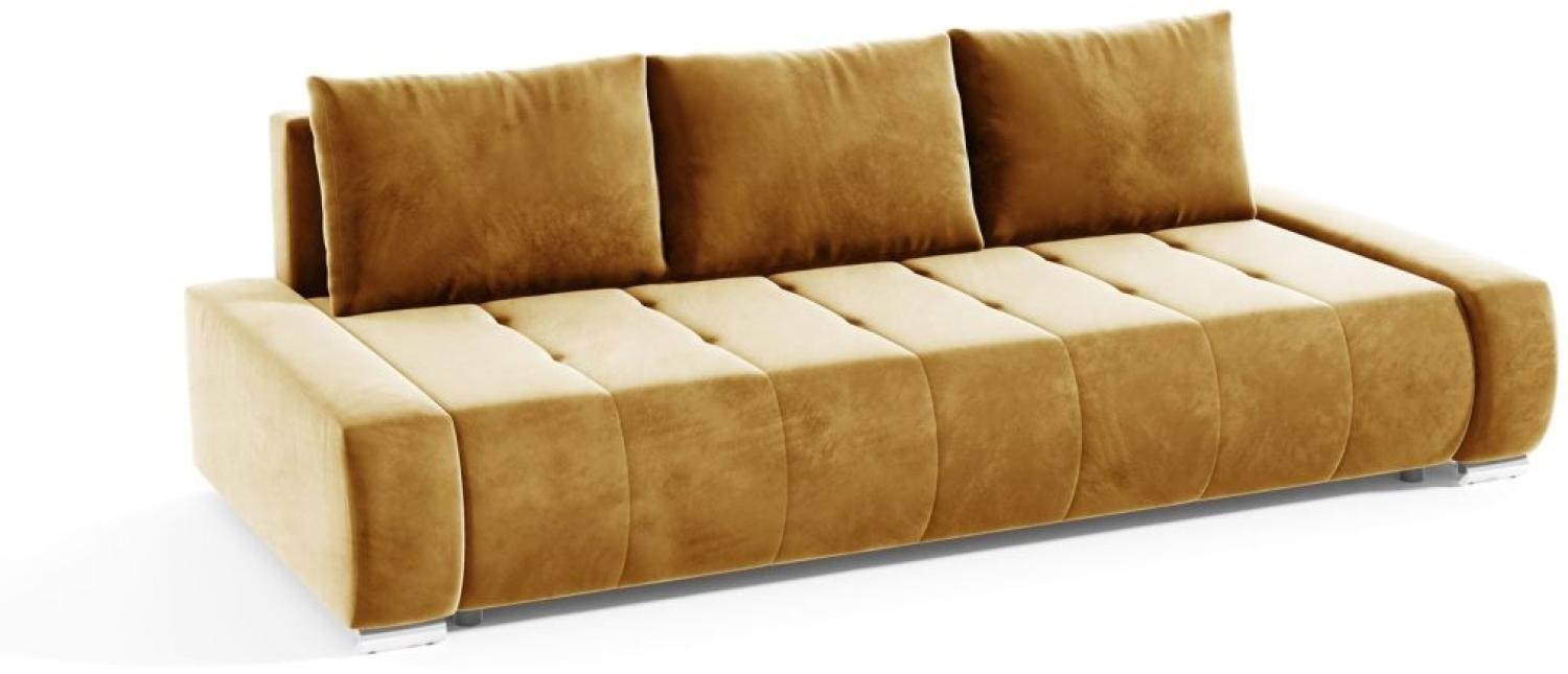 Sofa 3-Sitzer mit Schlaffunktion VOGAR Stoff Monolith Honiggelb Bild 1