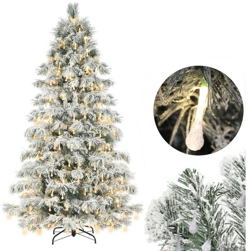 Salcar Künstlicher Weihnachtsbaum Künstlicher Weihnachtsbaum mit Beleuchtung LED Tannenbaum mit Ständer, 180cm Tannenbaum mit Schnee, 479 Spitzen und 170 LEDs Bild 1