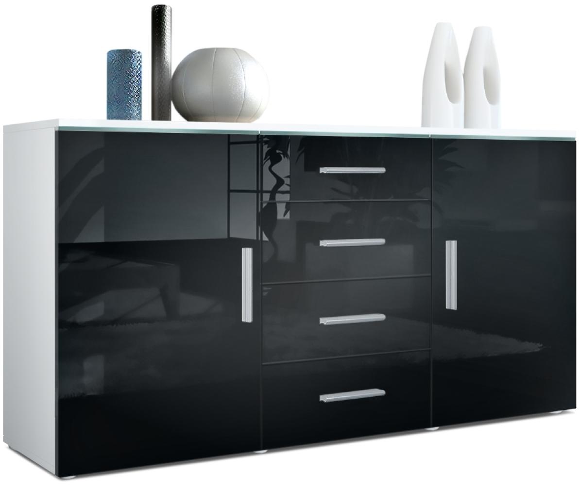 Sideboard Kommode Faro, Korpus in Weiß matt / Front in Schwarz Hochglanz (139 x 72 x 35) Bild 1