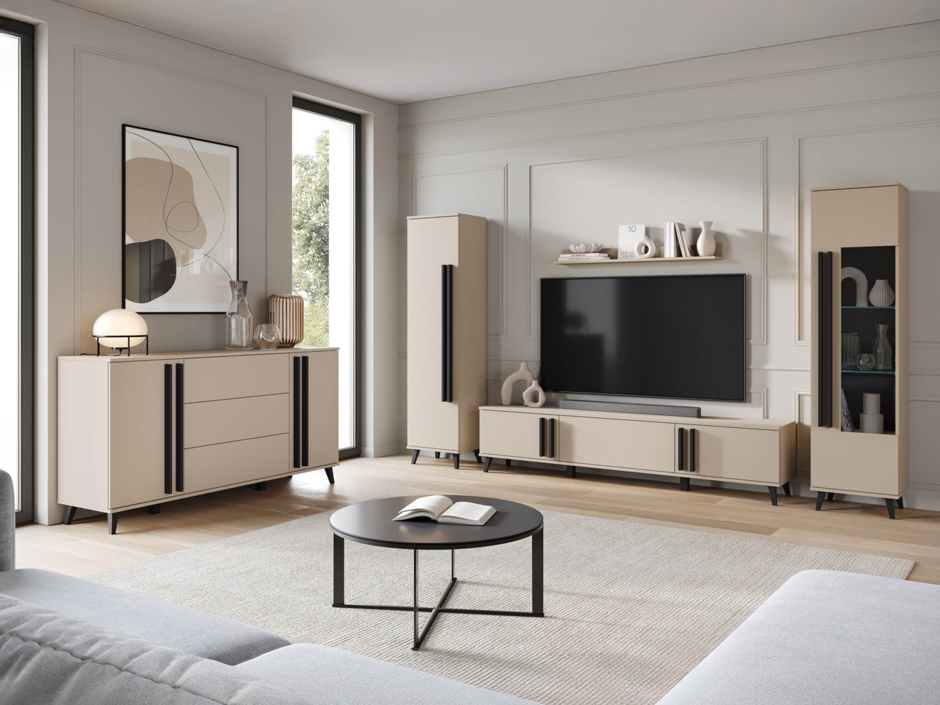 Wohnzimmer-Set Hailea IV (Farbe: Congo / Congo + Schwarzer Graphit, ohne Beleuchtung) Bild 1