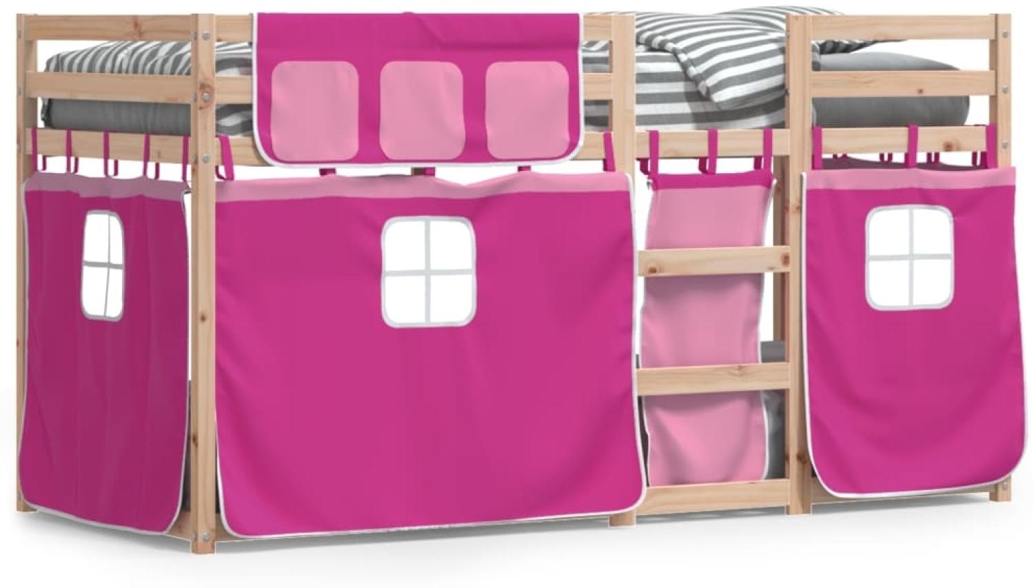 Etagenbett mit Vorhängen Rosa 90x200 cm Massivholz Kiefer 3283948, Natur, 90x190 cm Bild 1