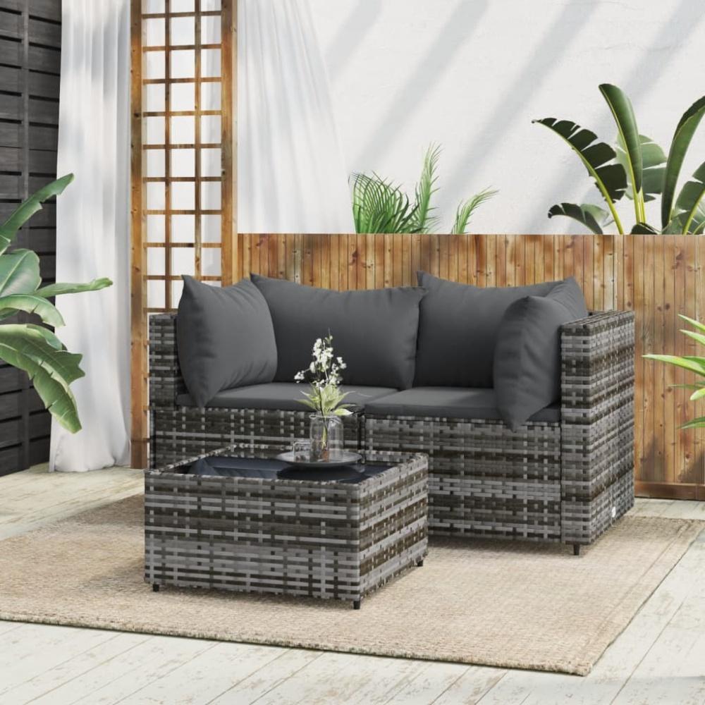 vidaXL 3-tlg. Garten-Lounge-Set mit Kissen Grau Poly Rattan 319763 Bild 1