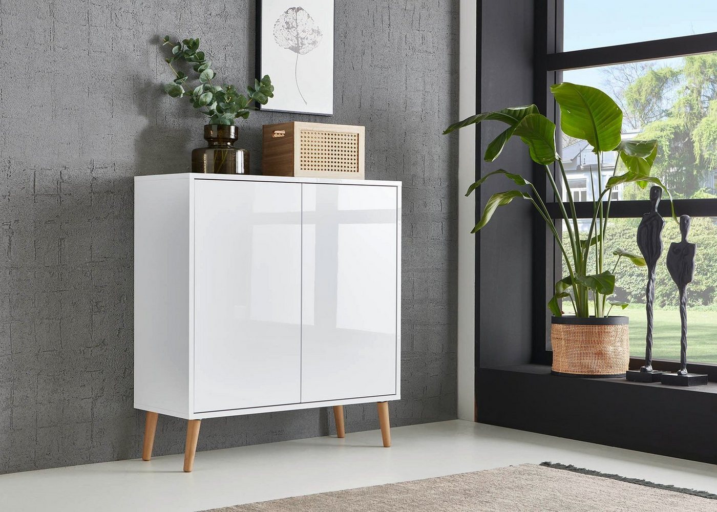 BMG Möbel Kommode Mailand (Schubladenkommode Sideboard Kommode Anrichte, mit Massivholzfuß), Push-to-open-Funktion Bild 1