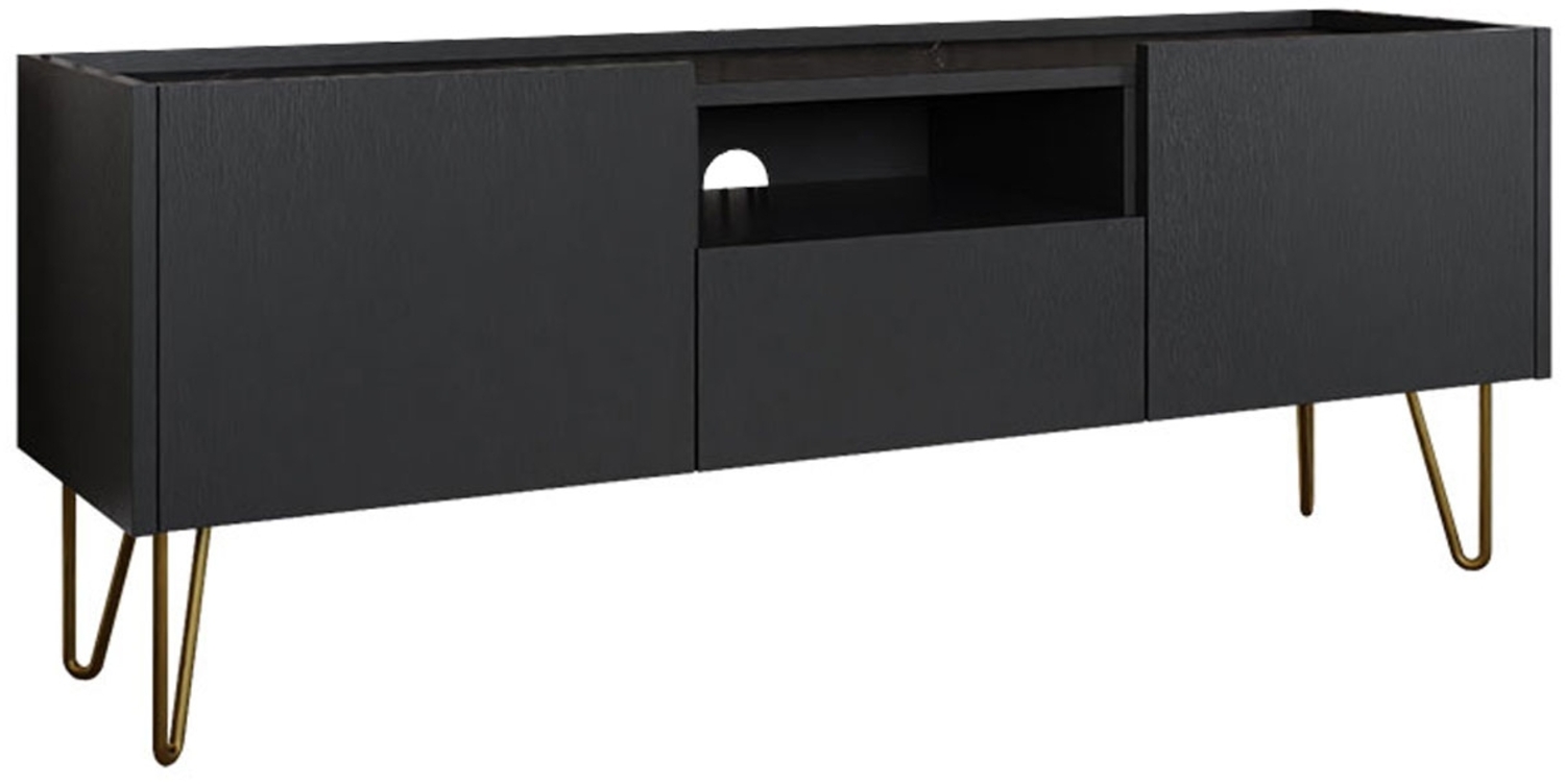 TV-Lowboard Madaris RTV144 (Farbe: Schwarz Graphit / Schwarz Graphit + Marmor Schwarz Royal) Bild 1