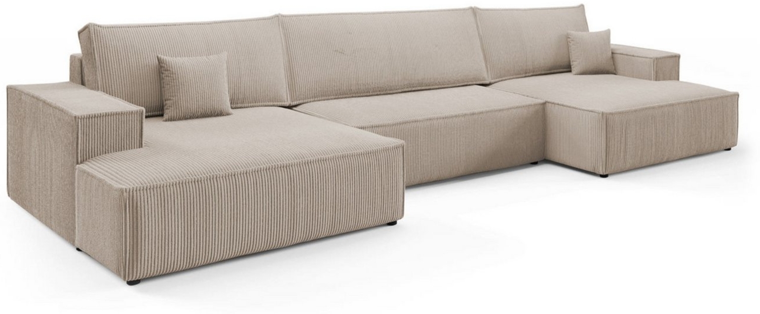 Deine Möbel 24 Wohnlandschaft MARCO U-Form 398 cm breit Sofa Wohnzimmer U-Couch Cord Samt, Grau Beige Dunkelgrau Anthrazit Graphit Schwarz Hellgrau 3 Teile, mit Schlaffunktion Bild 1