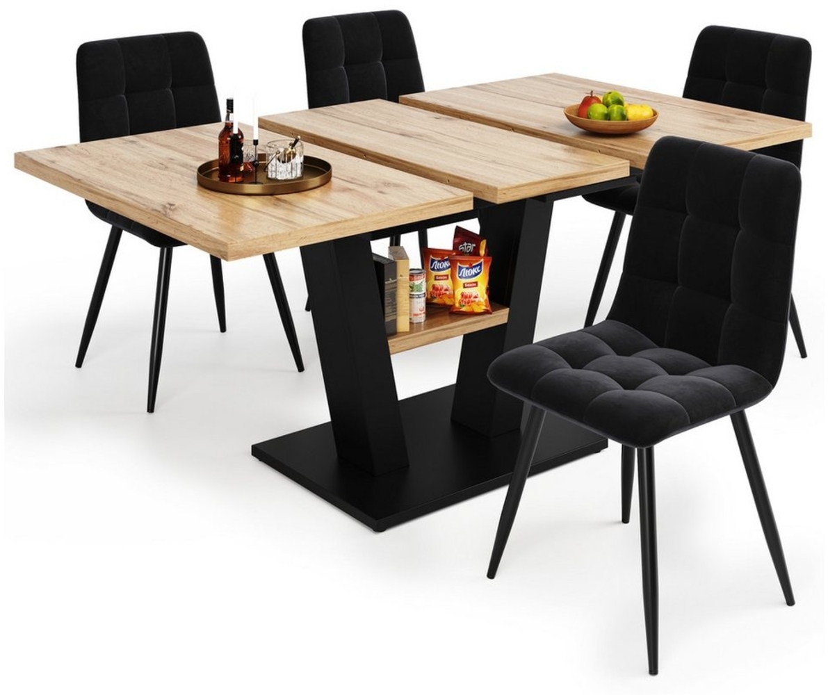 MODFU Esstisch Esstisch Teleskoptisch,Moderne Esstisch,Ausziehbar,Esszimmer-Set (Vielseitiges 5-teiliges Esstisch-Set (118-157 x 70 cm) mit ausziehbarem Tisch & 4 Stühlen – Ideal für Küche & Wohnzimmer, ergonomische Stühle, elegante MDF-Oberfläche und ... Bild 1