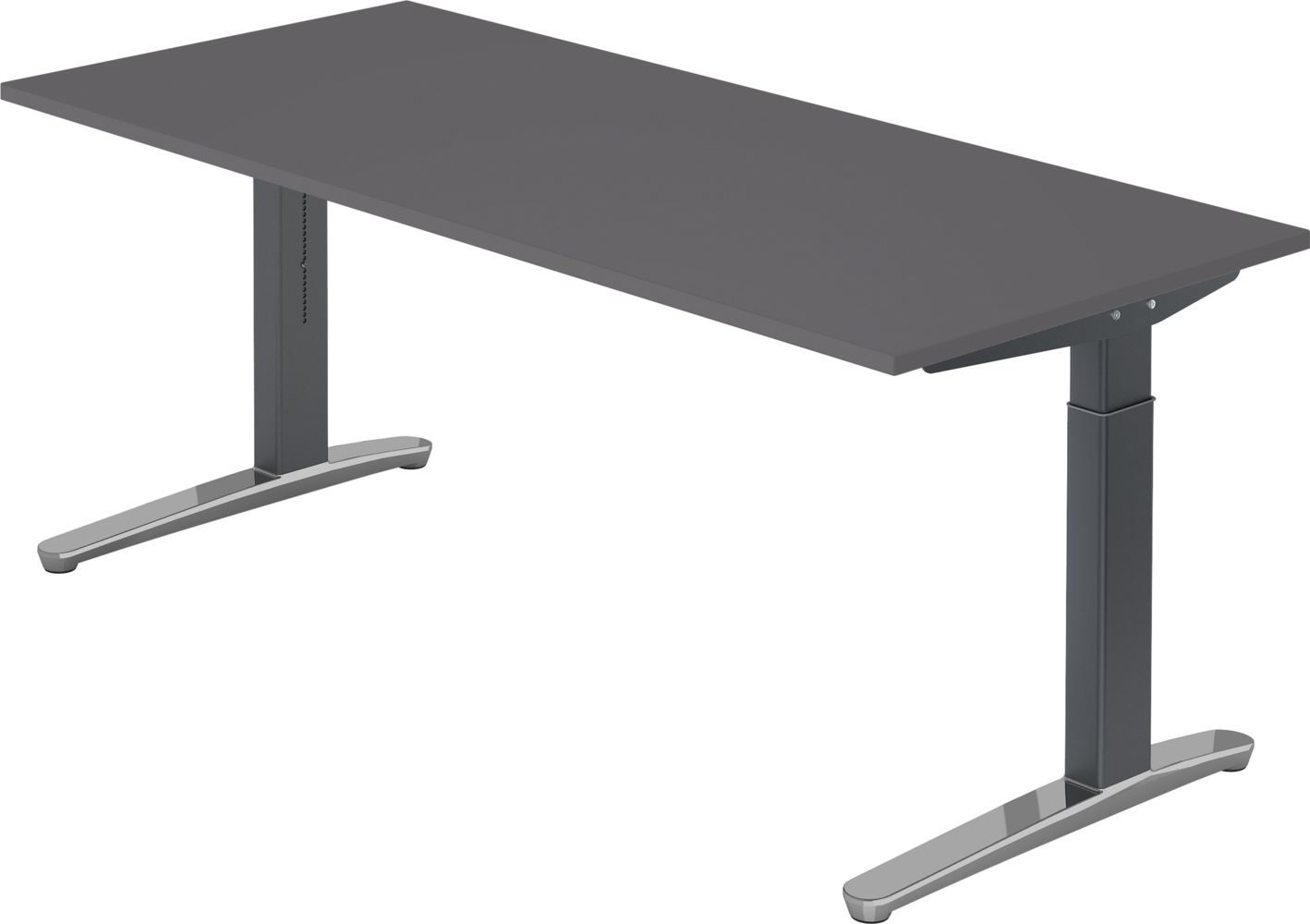 bümö manuell höhenverstellbarer Schreibtisch 180x80 in graphit Gestell in graphit/alu - PC Tisch höhenverstellbar & groß, höhenverstellbarer Tisch Büro, großer Computertisch verstellbar, X19-G-GC Bild 1