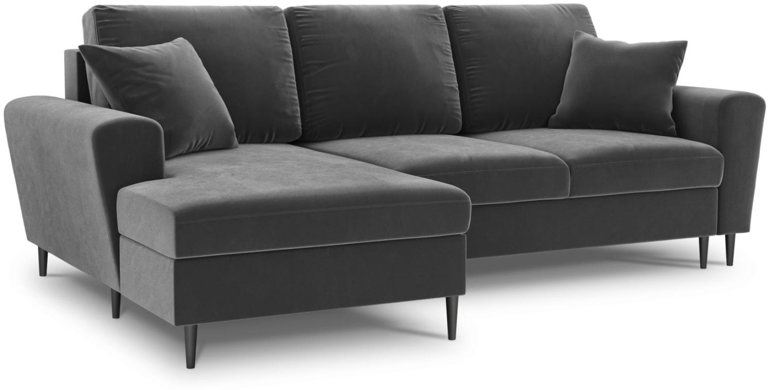 Micadoni 4-Sitzer Samtstoff Ecke links Sofa mit Bettfunktion und Box Moghan | Bezug Light Grey | Beinfarbe Black Chrome. Bild 1