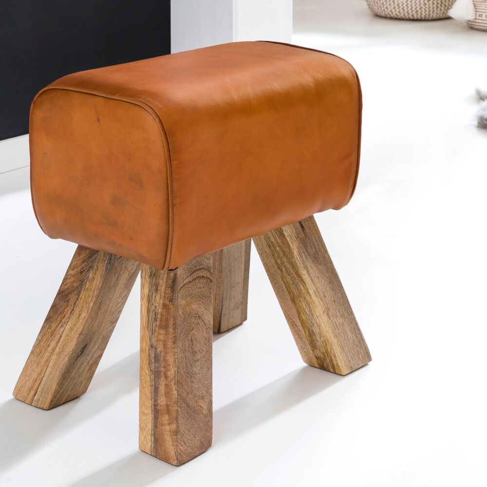 FineBuy Design Turnbock Sitzhocker Braun 40 x 30 x 47 cm | Turnhocker Hocker Lederhocker Springbock | Beistellhocker Echtleder Fußhocker Pferd Bild 1