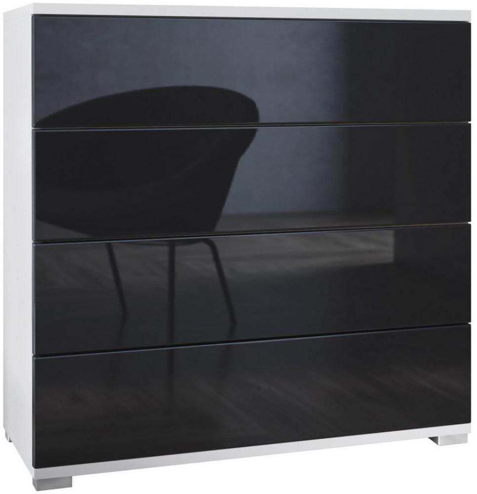 Vladon Kommode Pavos V3 (Sideboard, mit 4 Schubladen), Weiß matt/Schwarz Hochglanz (76 x 76 x 35 cm) Bild 1