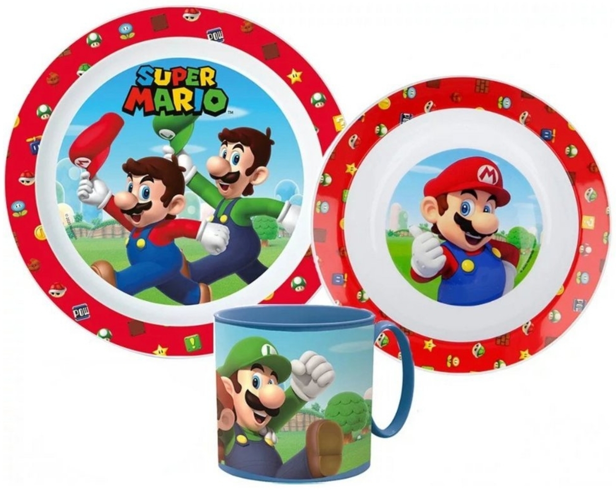 Super Mario Kindergeschirr-Set Super Mario und Luigi Kinder Geschirr-Set 3 teilig (3-tlg), 1 Personen, Kuststoff, Becher Teller Schüssel Bild 1