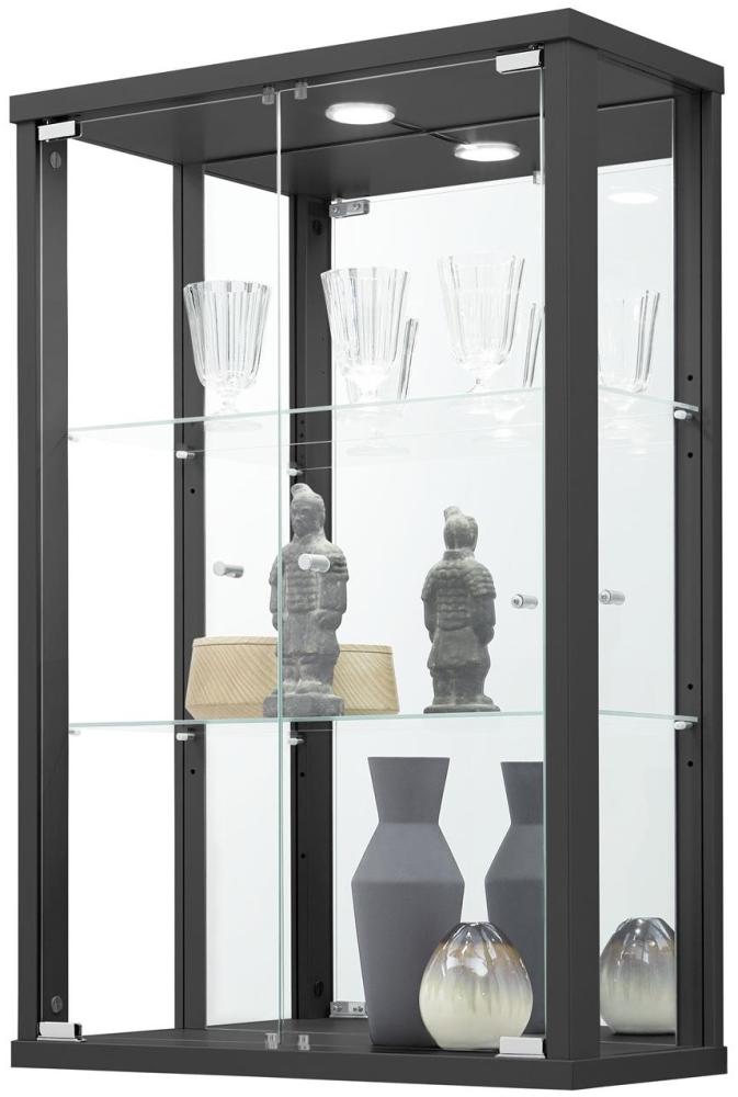 Glasvitrine >OPTIMA< in Schwarz Struktur - 56x85x25,2cm (BxHxT) Bild 1