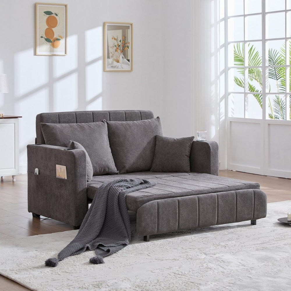 OKWISH Sofa Schlafsofa Loungesofa, mit USB-Ladefunktion und Aufbewahrungstasche – Kompakt, abnehmbar und waschbar, inklusive Kissen und Becherhalter, bis 280 kg belastbar, für Wohnzimmer und kleine Apartments Bild 1