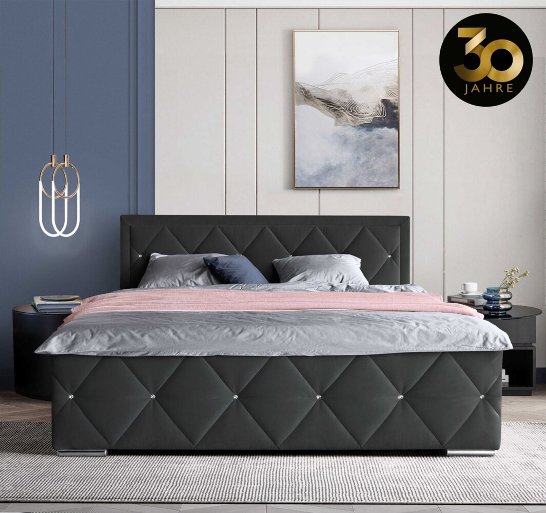 Leonique Boxbett Alfie, Topseller! Inkl. Bettkasten&Topper, Wahlweise mit Knopfsteppung oder Strasssteinen, H2, H3 und H4 wählbar Bild 1