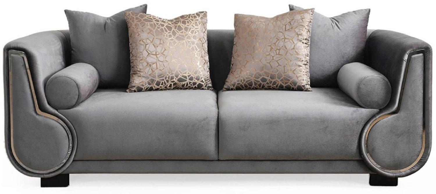 Casa Padrino Luxus 3er Sofa Grau / Silber / Schwarz - Elegantes Wohnzimmer Sofa - Luxus Wohnzimmer Möbel - Luxus Kollektion Bild 1