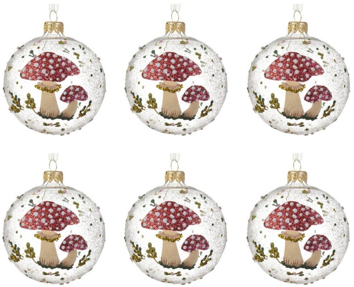 Decoris season decorations Weihnachtsbaumkugel, Weihnachtskugeln Glas 8cm Pilz Motiv mundgeblasen 6er Set Transparent Bild 1