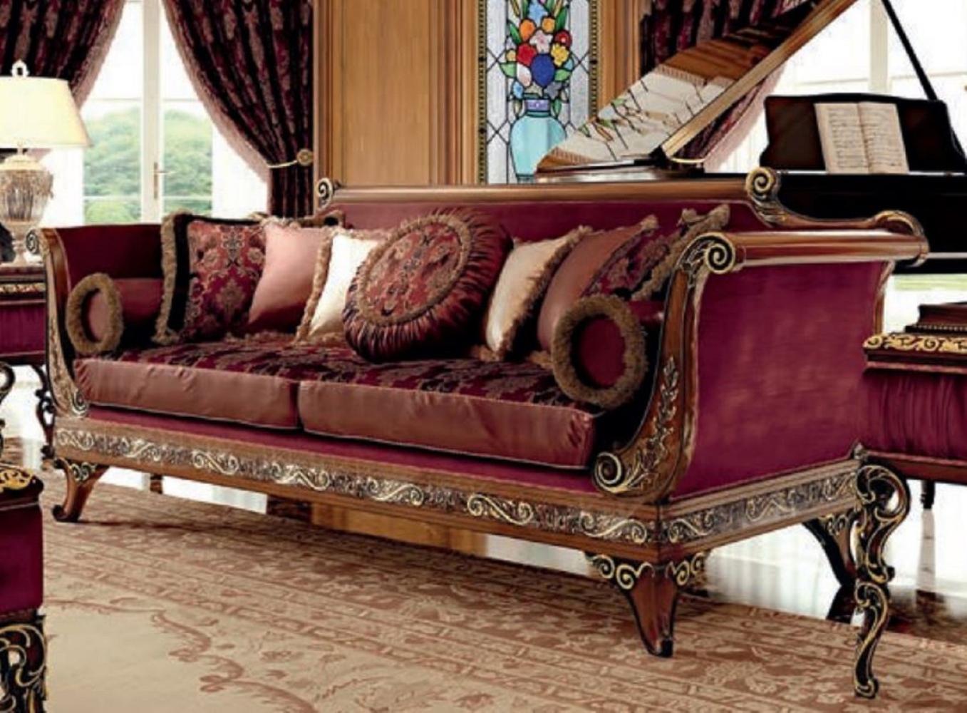 Casa Padrino Luxus Barock Sofa Lila / Braun / Gold - Barockstil Wohnzimmer Sofa mit elegantem Muster - Barock Möbel - Barock Wohnzimmer & Hotel Möbel - Luxus Qualität - Made in Italy Bild 1