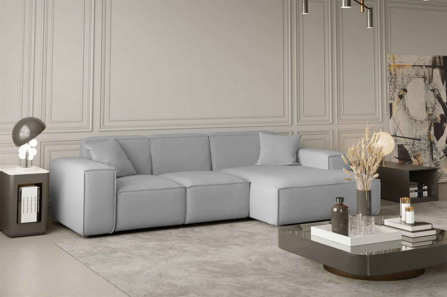 Ecksofa Designersofa CELES in Stoff Opera Velvet Hellgrau Ottomane Rechts Bild 1