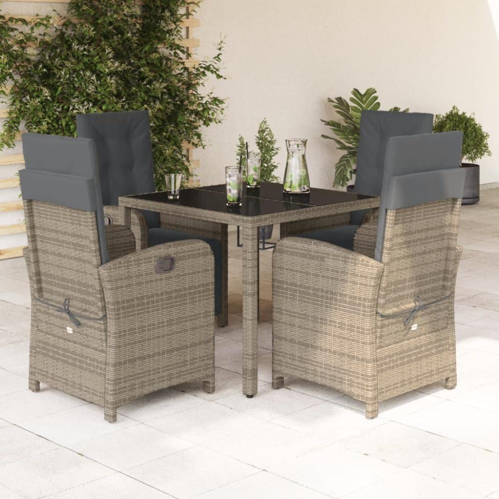 vidaXL 5-tlg. Garten-Essgruppe mit Kissen Grau Poly Rattan Bild 1