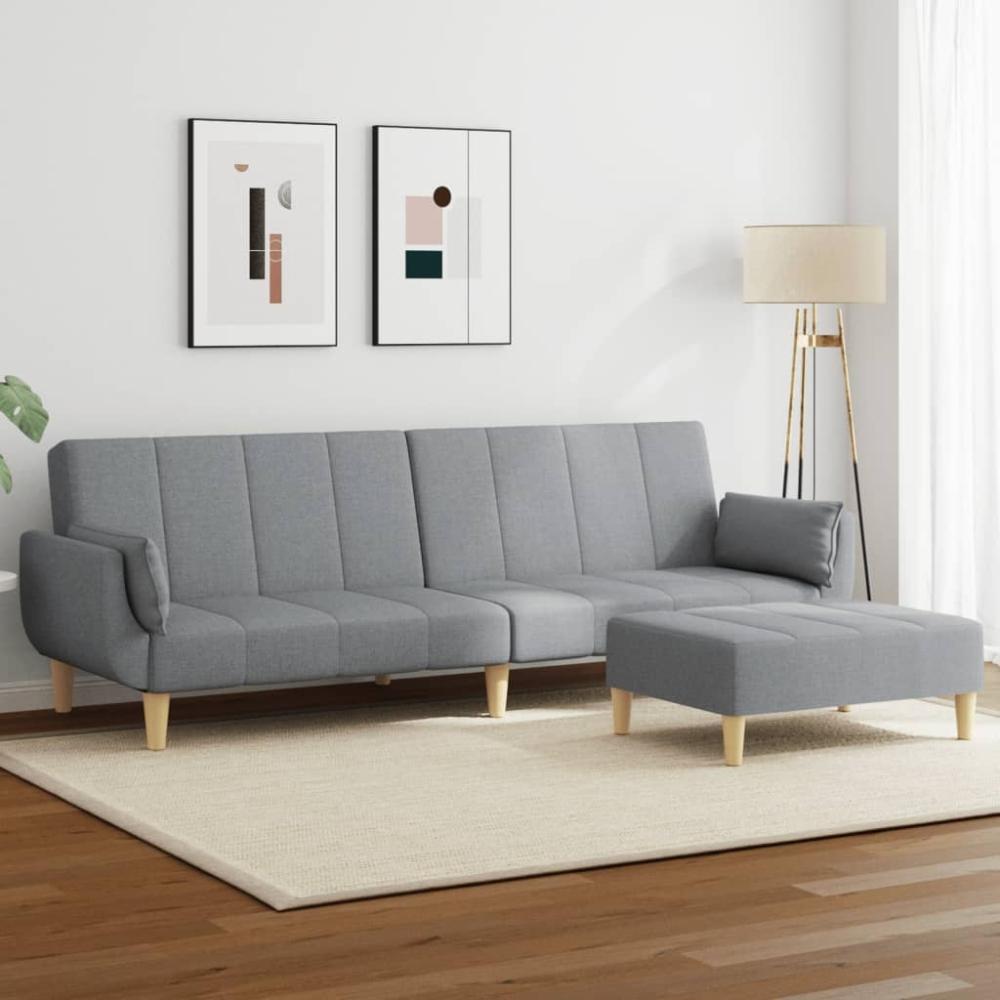 vidaXL Schlafsofa 2-Sitzer mit Fußhocker Hellgrau Stoff 3258141 Bild 1