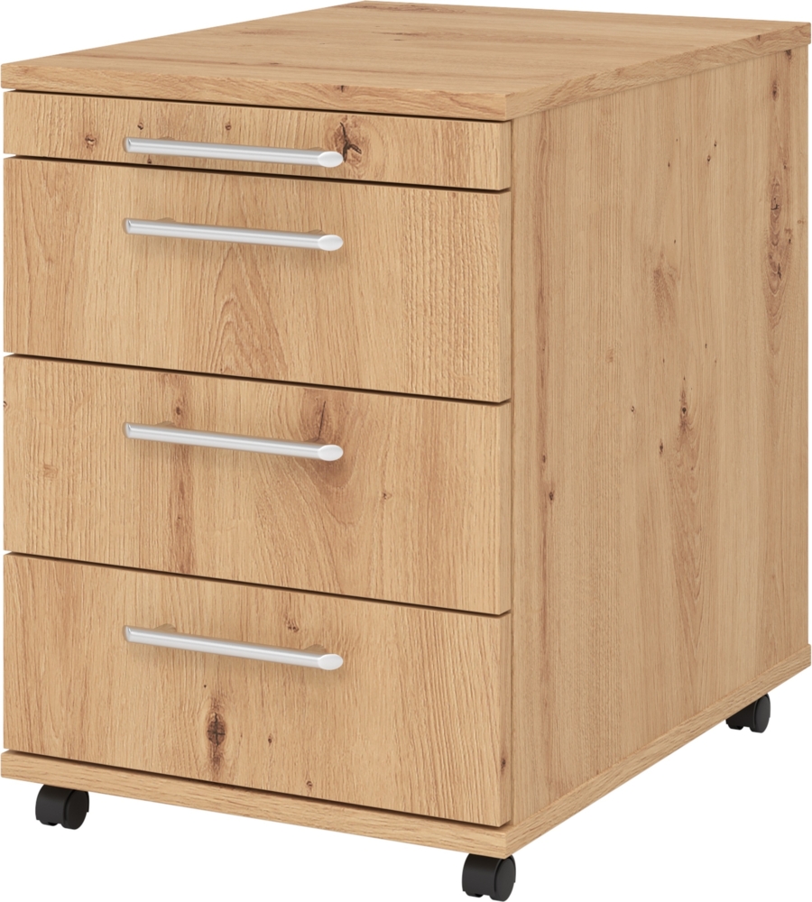 bümö basic Rollcontainer mit Schubladen, Container aus Holz in Asteiche - Rollwagen für's Büro als Schreibtisch Unterschrank, Bürocontainer od. Schreibtischcontainer mit Relinggriffe, 1606-R-R-RE Bild 1