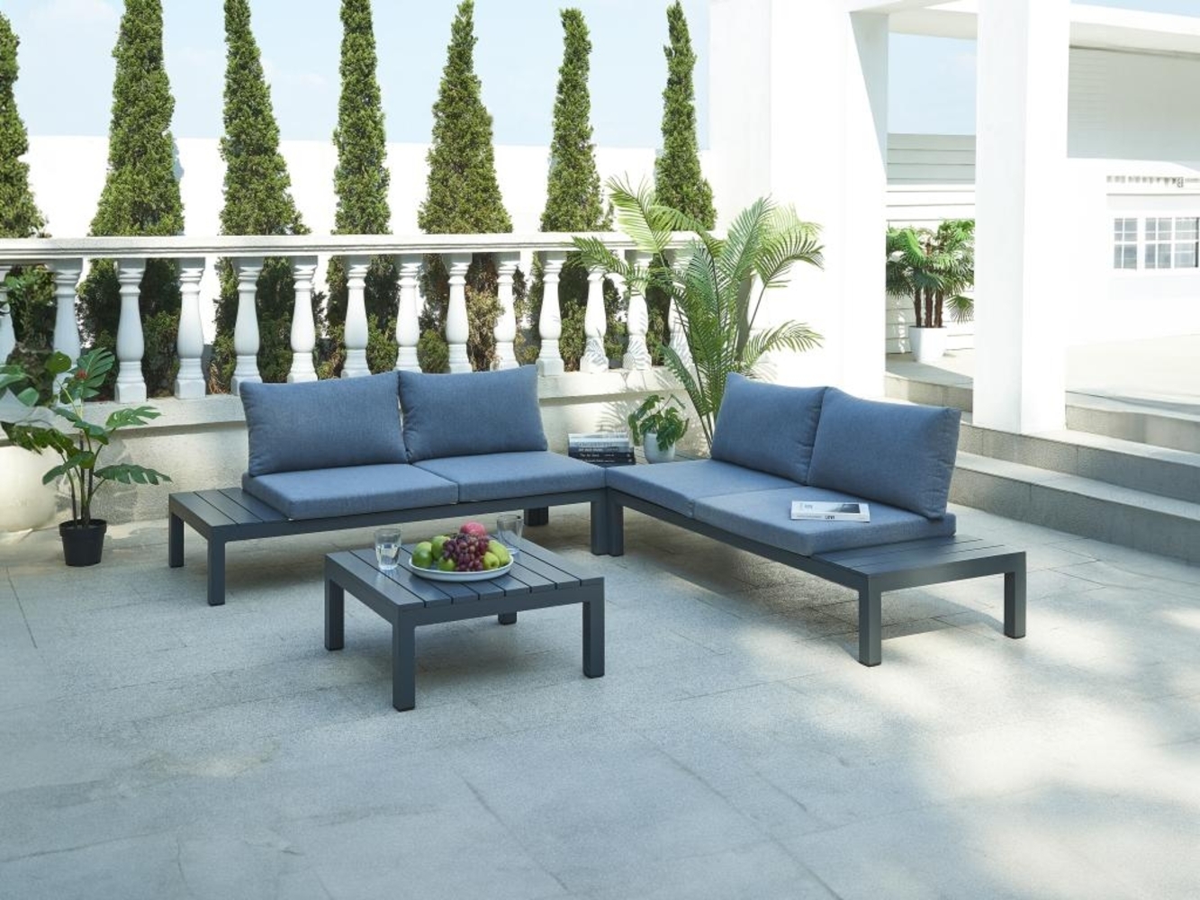 Vente-unique - Garten-Sitzgruppe beliebig kombinierbar: 1 Ecksofa + 1 Couchtisch - Aluminium - Anthrazit - RISILI von MYLIA Bild 1