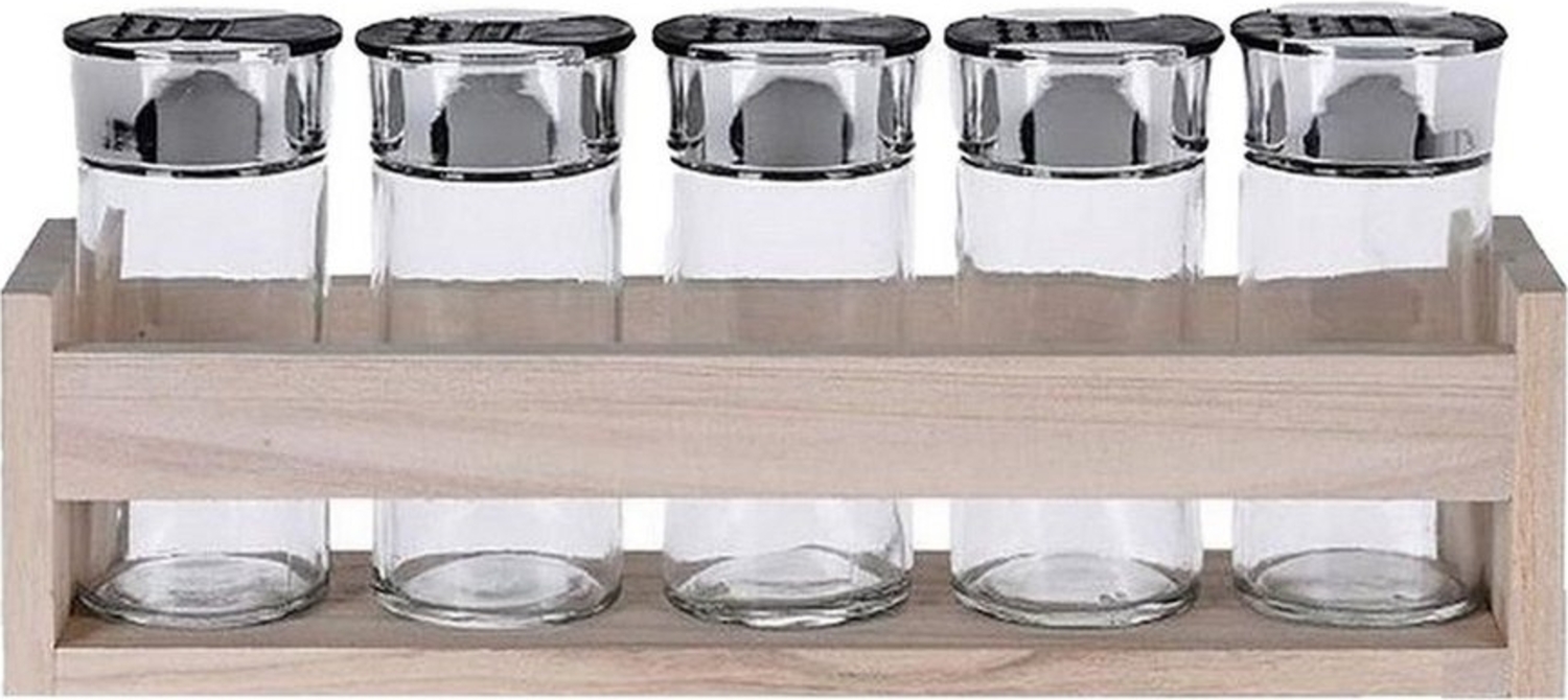 Neuetischkultur Gewürzregal Kräuterregal Holz 5 Glasbehälter, Set 6-tlg. Bild 1