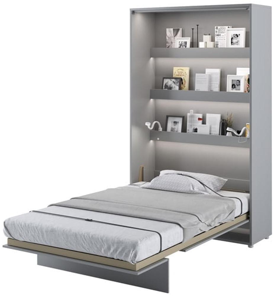 MEBLINI Schrankbett Bed Concept - BC-02 - 120x200cm Vertikal - Grau Matt mit Matratze - Wandbett mit Lattenrost - Klappbett mit Schrank - Wandklappbett - Murphy Bed - Bettschrank Bild 1