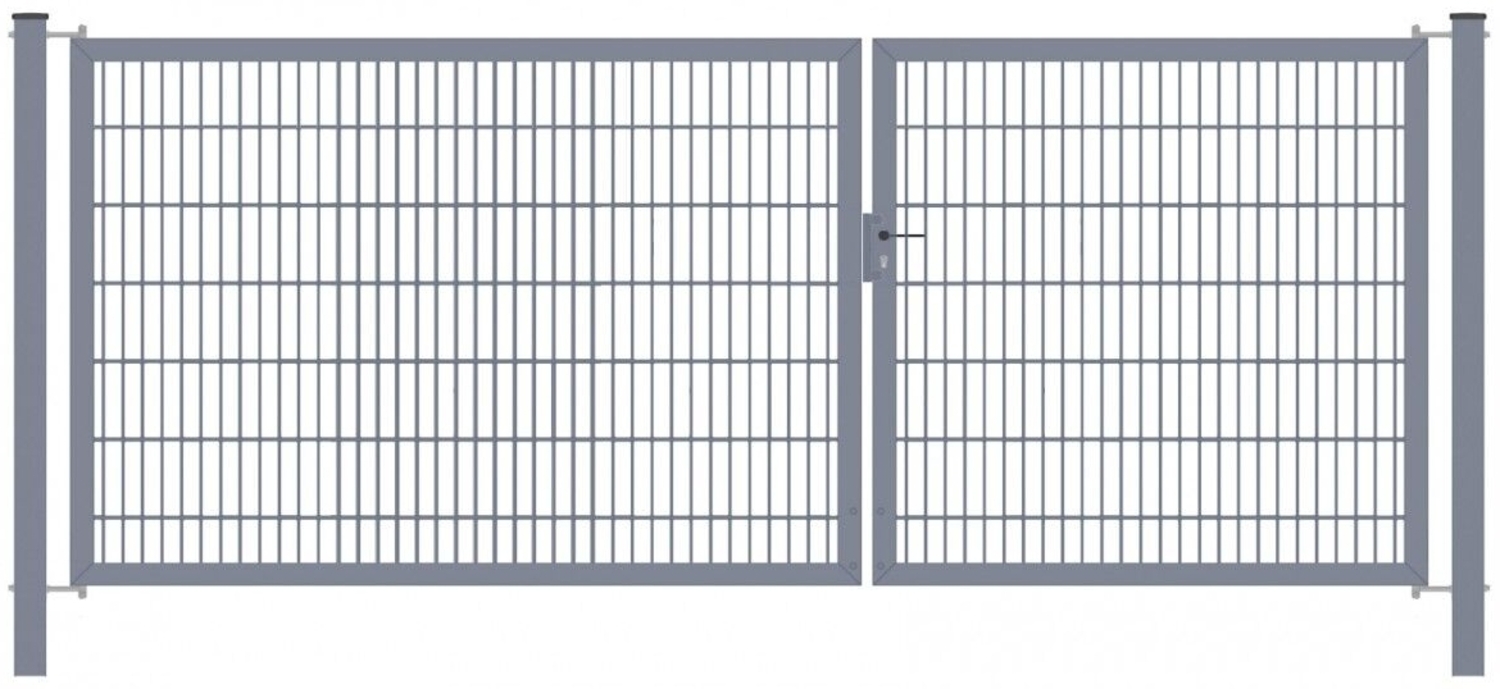 Gartentor Classic Strong (2-flügelig) asymmetrisch Anthrazit 6/5/6 mm Doppelstabmatte Breite 300 cm Höhe 140 cm Bild 1