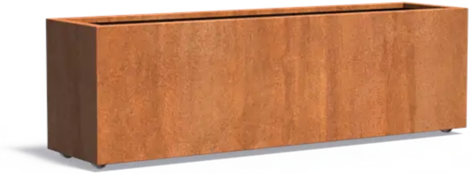 Adezz Pflanzgefäß Carrez mit Rollen aus Corten-Stahl Pflanzkübel Größe 200x50x60 cm Bild 1