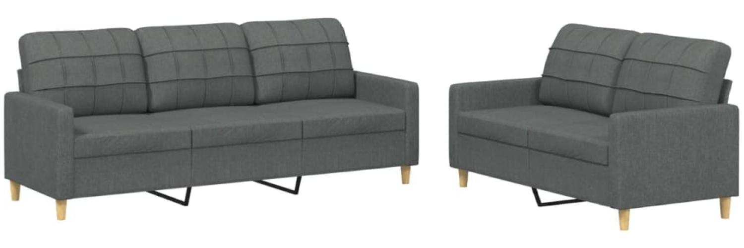 vidaXL 2-tlg. Sofagarnitur mit Kissen Dunkelgrau Stoff 3201307 Bild 1