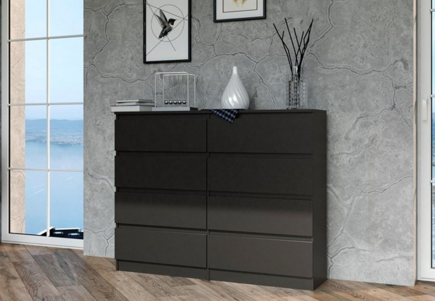 Home Collective Kommode Highboard Sideboard für Flur Schlafzimmer Wohnzimmer (Perfekt für Wohnzimmer, Schlafzimmer oder Esszimmer), mit 8 Schubladen, Breite 120 cm Höhe 97, Schwarz Bild 1