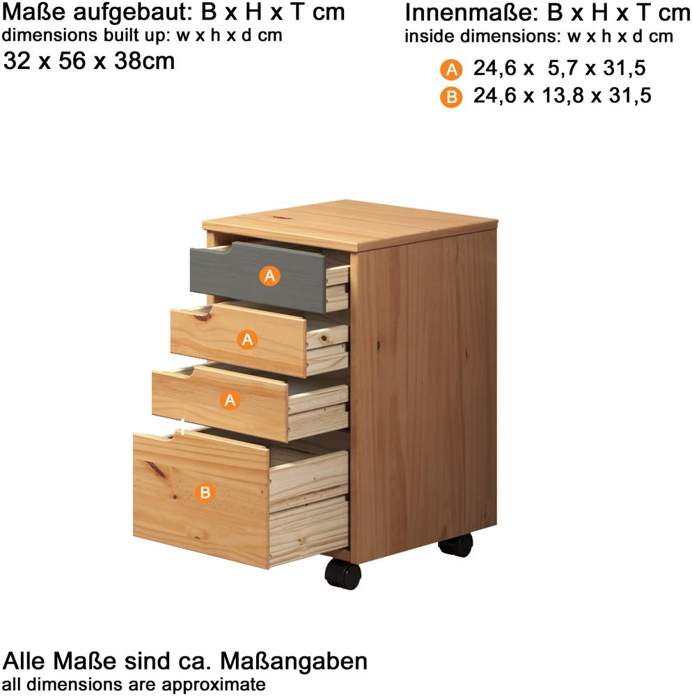 Mestre Rollcontainer Solid Pine Honig/Grau B/H/T: 32 / 57 / 38 cm Bild 1