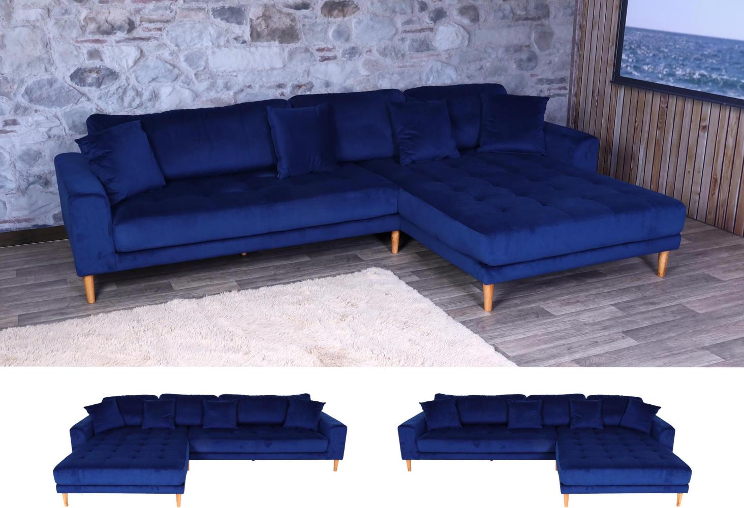 Ecksofa HWC-J54, Couch Sofa 3-Sitzer L-Form Liegefläche links/rechts 295cm ~ Samt blau Bild 1