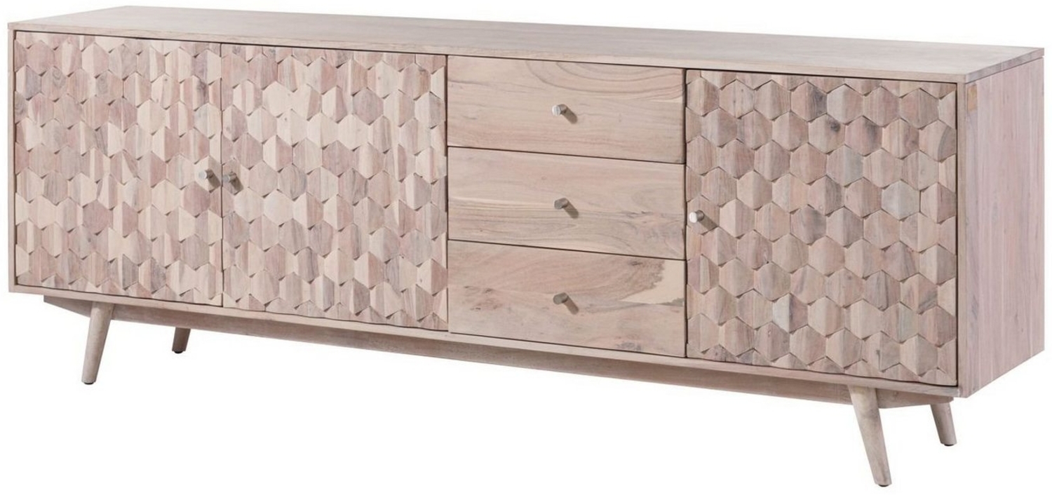 Massivmoebel24 Sideboard (Sideboard Akazie 210 x 42 x 75 weiß lackiert MOSAYK #209) Bild 1