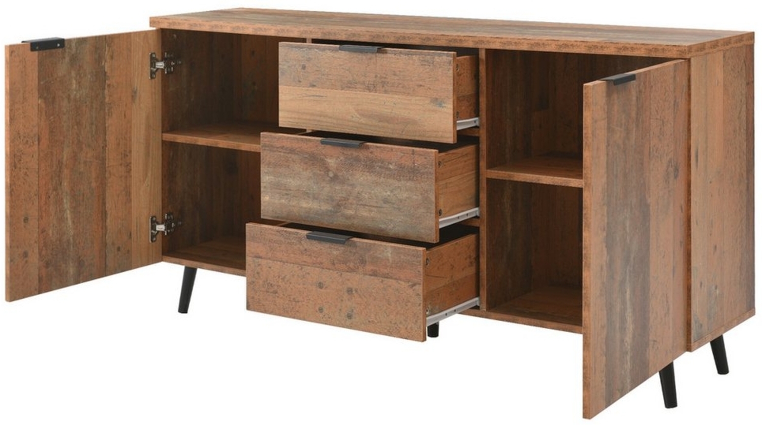 Yorbay TV-Schrank Industriell Sideboard mit verstellbaren Regalen, 3 Schubladen, 2 Türen Klassik Kommode vertikaler Schrank,Vintage, Braun, 140cm Bild 1