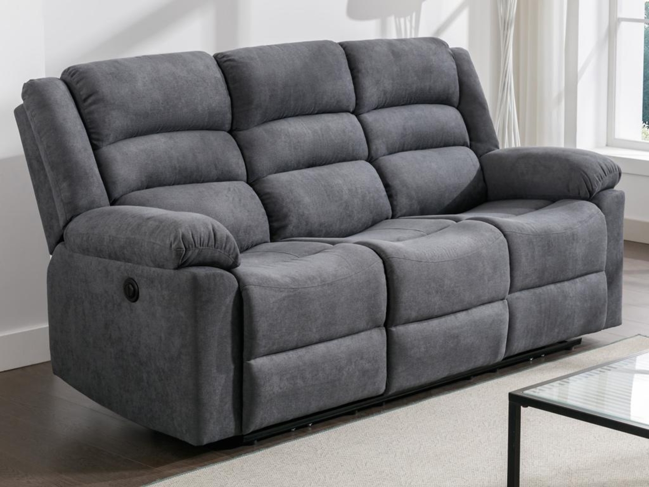 Vente-unique - Relaxsofa 3-Sitzer elektrisch - Stoff - Grau - BUROLO Bild 1