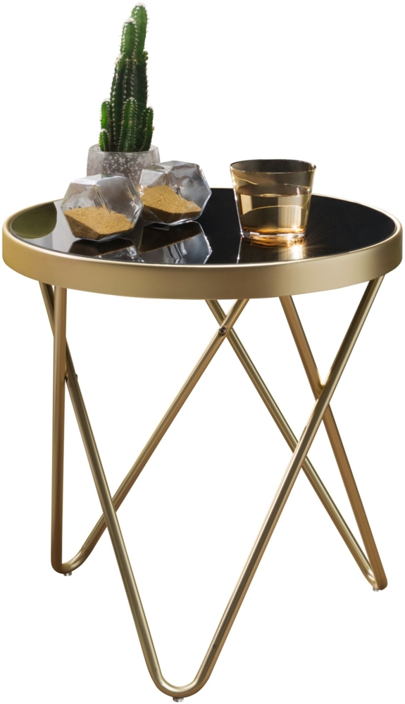 Finebuy 'Daina' Design Beistelltisch, Schwarz/Gold matt, 42 x 46 x 42 cm rund Bild 1