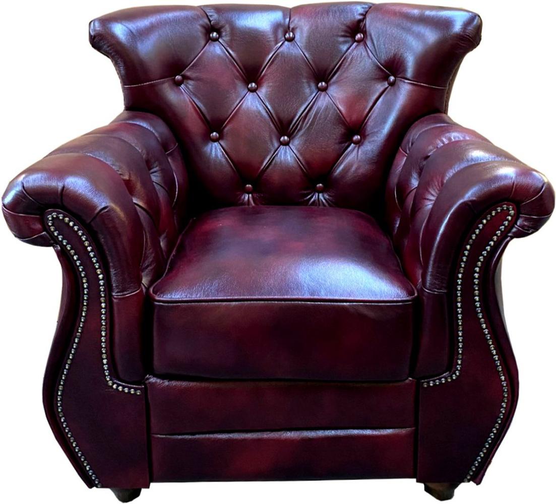 Casa Padrino Luxus Chesterfield Echtleder Sessel Bordeauxrot Braun - Echtleder Möbel Ledersessel - Echtes Leder Bild 1