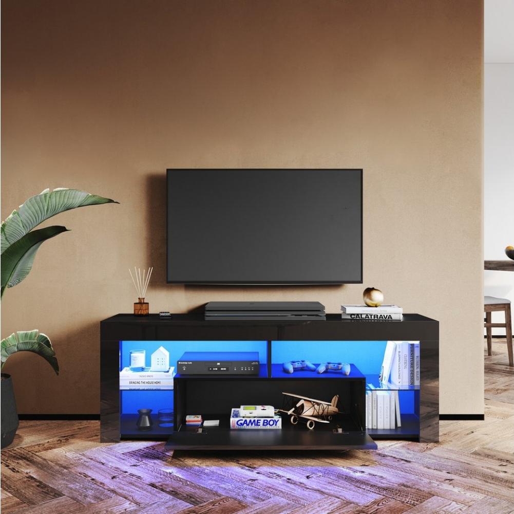 SONNI Lowboard TV Lowboard Schwarz Hochglanz mit LED Beleuchtung Breite 140 cm, sideboards Bild 1